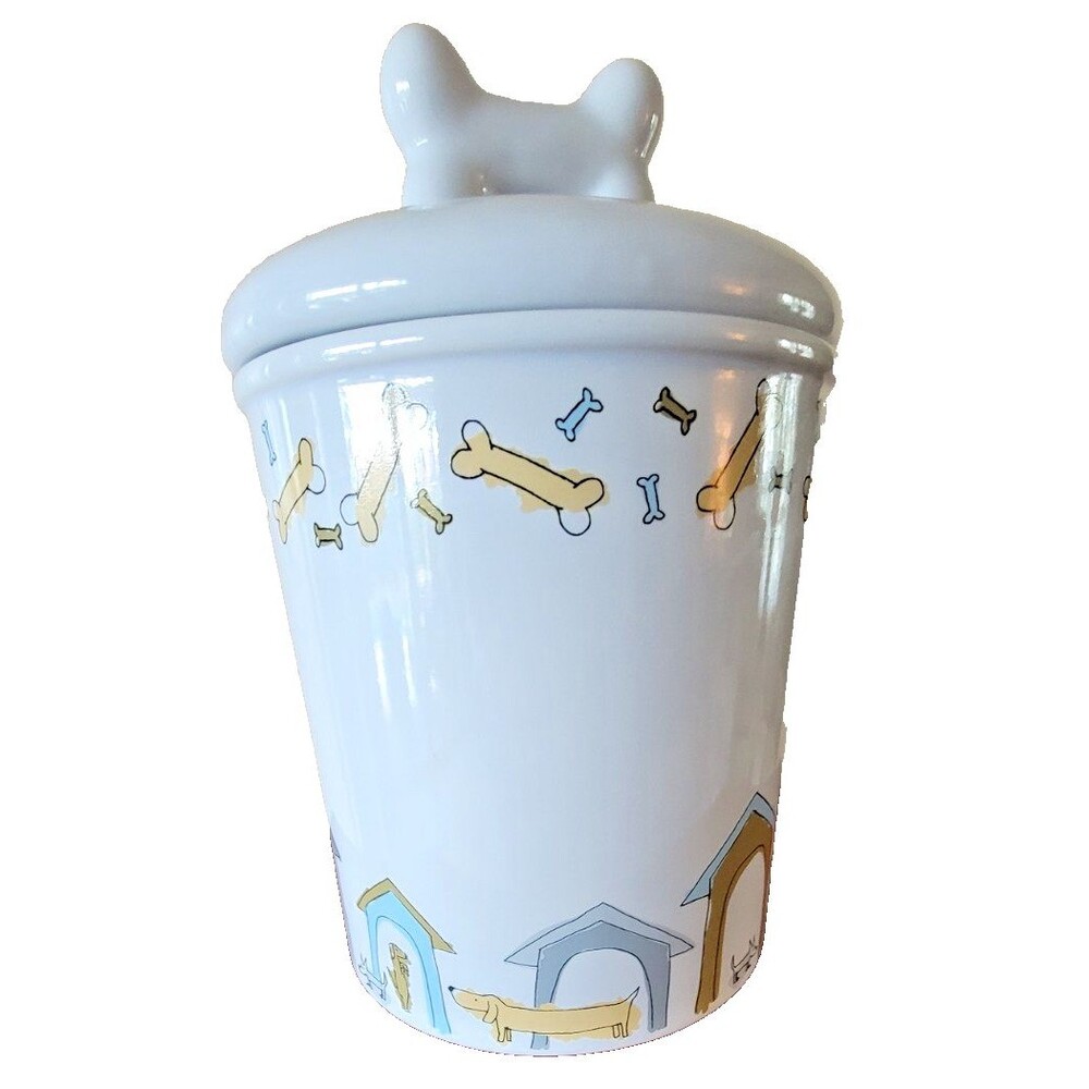 Signature Housewares Stoneware DOG TREAT  Jar Canister LID Bone Handle